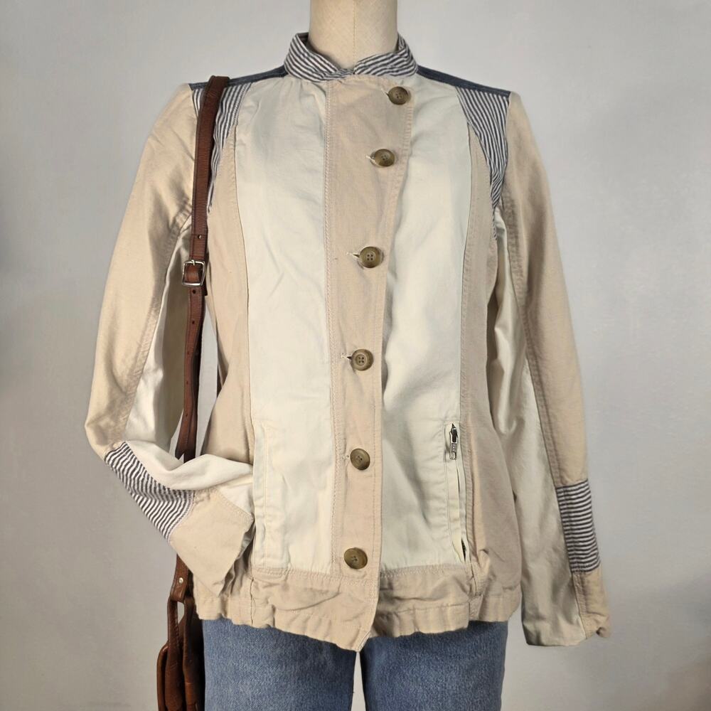 Sundance Button Front Patchwork Jacket Fall Utility High Callor Cream Size 10